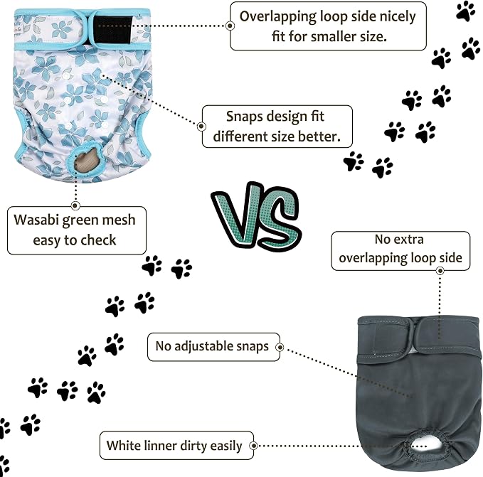 Washable Female Dog Diapers (3 Pack) - No Leak Reusable Diapers for Doggy Female in Period - Highly Absorbent Dog Heat Panties with Adjustable Snaps XL