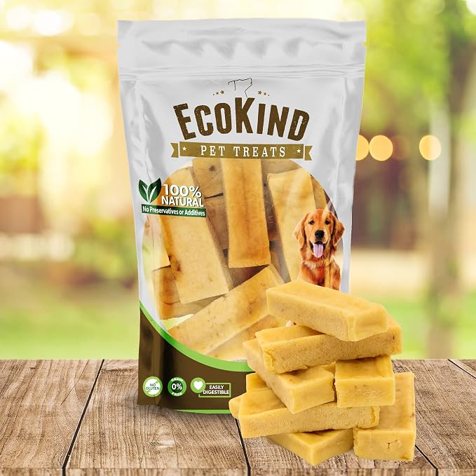 EcoKind Yak Cheese Himalayan Dog Chews, Yak Chews for Small Dogs, Long Lasting Bone for Aggressive Chewers, Only 4 Ingredients, Natural High Protein Dog Treats, No Additives, Chicken, Small - 8 Chews