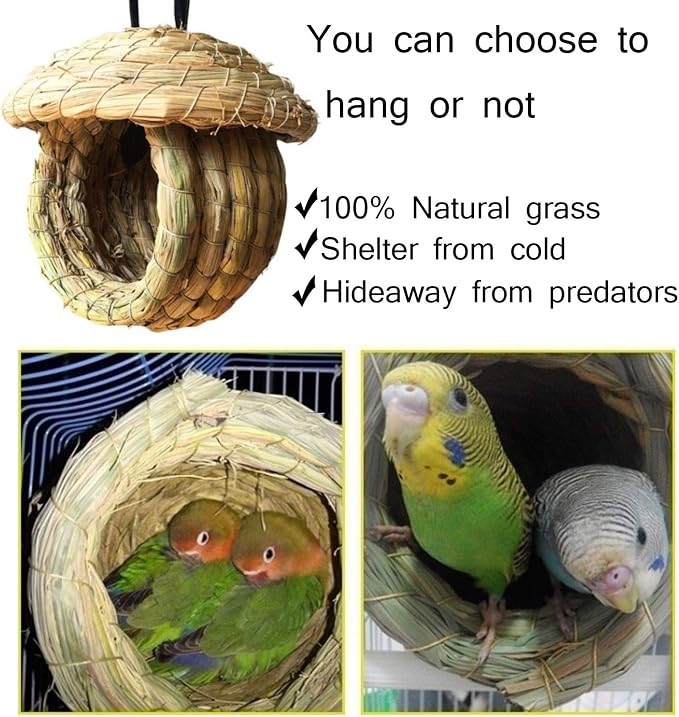 Hamiledyi Natural Wood Bird Playground Stand with 4 Large Layers - Exercise Perch and Birds Nest Straw