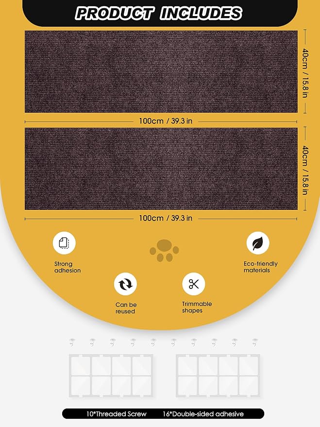 2PCS 39.4"x15.8" Cat Scratch Furniture Protector - Brown | Less claw damage, easier scratch-zone setup, worn post refresh, cleaner couch corners, softer look for cat homes