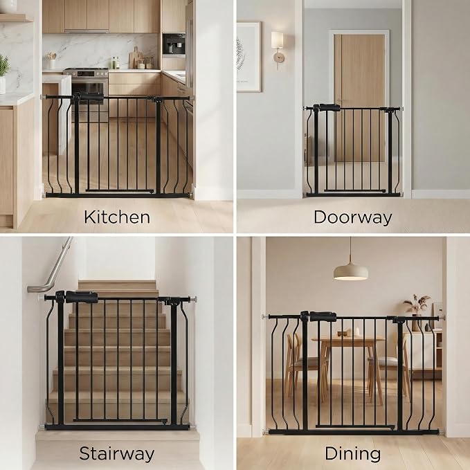 Extra Wide Baby Gate 86.3-105 Inch, Pressure Mounted Pet Gates No Drilling for Stairs & Doorways, Metal White Indoor Safety Gate for Kids and Dogs