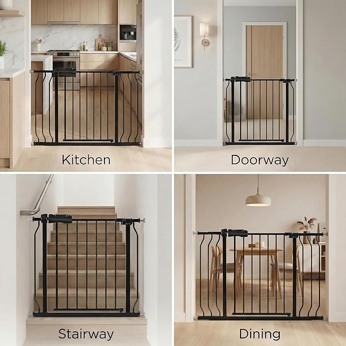 Extra Wide Baby Gate Tension Indoor Safety Gates Black Metal Large Pressure Mounted Pet Gate Walk Through Long Safety Dog Gate for The House Doorways Stairs(52.76"-57.48"/134-146CM, Black)