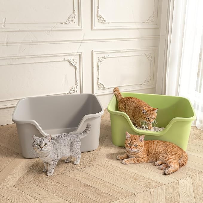 Oversized Cat Litter Box with Extra High Sides,Extra Large Jumbo Litter Box for Multiple Cats,Anti-Splashing High Wall Litter Pan,Easy No-Tool Setup Cat Litter Box(26.2” * 18.8” * 11.9” Grey)