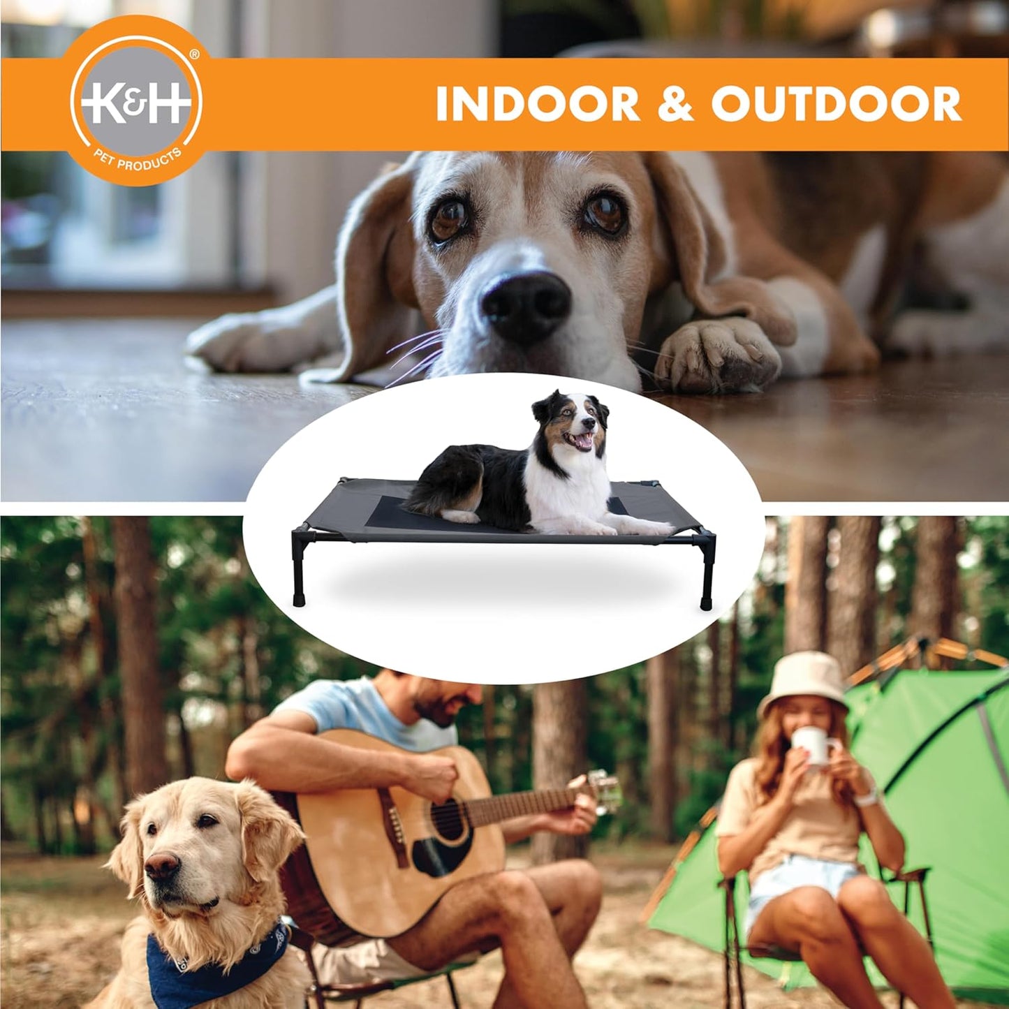 K&H Pet Products Outdoor Elevated Dog Cot, Breathable Cooling Elevated Cot Hammock Pet Bed for Large Dogs, Washable Mesh Cover, Raised Metal Frame, Collapsible, Portable - Large 42 X 30in Charcoal