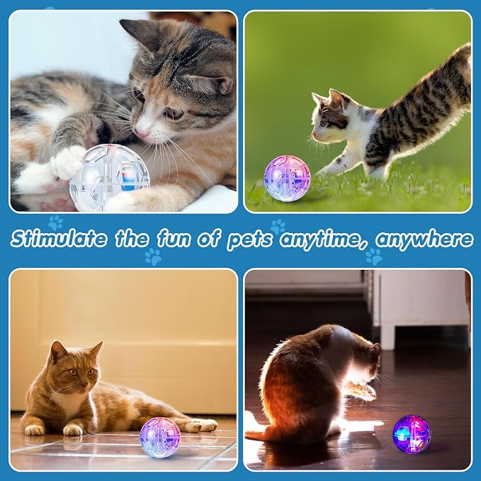 Sratte 4 Pcs Rechargeable Cat Ball Ghost Hunting Light up Cat Balls Toys Motion LED Motion Activated Flash Glowing Lighted Dog Interactive Toys Pet, Clear
