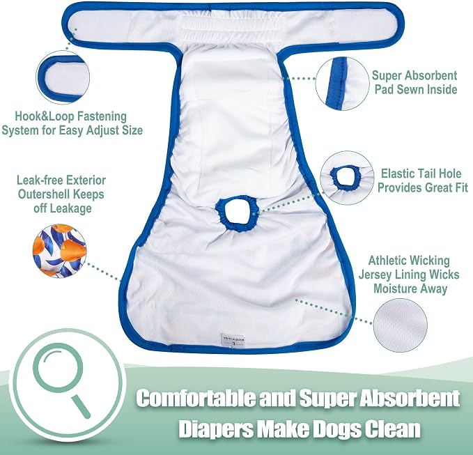 wegreeco Washable Reusable Premium Dog Diapers,Pack of 3,Small Dog Puppy & Doggy Diapers Female,Dog Period Panties Diapers Female in Heat Fruits L