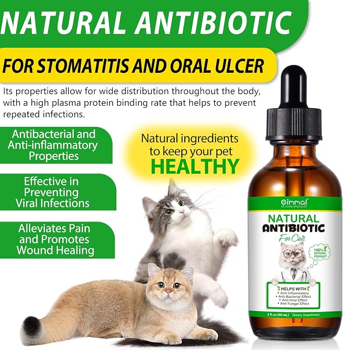 Cat Antibiotics for Infection, Natural Antibiotics for Cats, Cat Multivitamins, Cat Antibiotic Supports Immune and Cat Allergy Itch Relief, Pet Antibiotics Supplements, Chicken Flavor, 4 Fl Oz/2 Pack