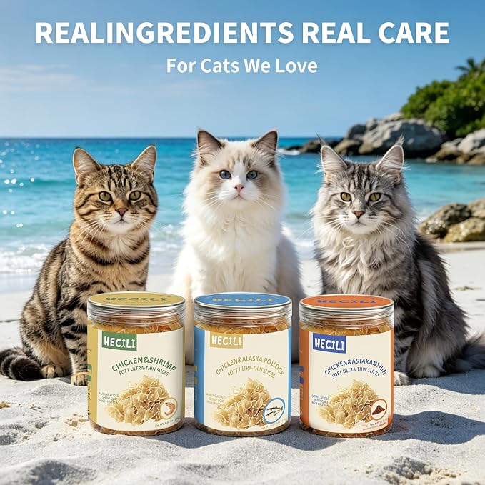 Chicken & Shrimp Soft Cat Treats,Ultra-Thin Slices, Easy-Chew Snacks for Picky Cats, Kittens & Seniors (Chicken & Astaxanthin)