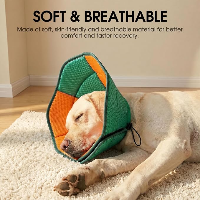 Dog Cone - Soft Cone for Dogs to Stop Licking, Pet E-Collar Alternative After Surgery, Adjustable Pet Recovery Collar for Wound Healing, Pine Green Medium