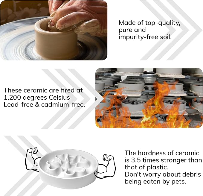Slow Feeder,Ceramic-Slow Feeder Dog Bowls Medium Breed,Puzzle Food Bowl Maze,2.5 Cups Slow Feed Dog Bowl for Medium Dogs,Matte White