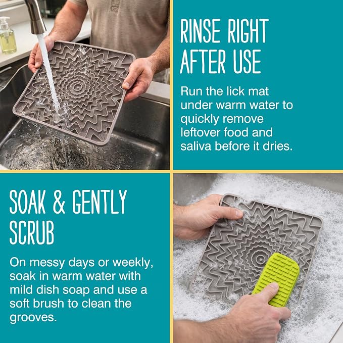 Messy Mutts Framed Silicone Therapeutic Licking Mat | 9.5" x 9.5" | Slow Feeder Mat for Boredom & Anxiety | Lick Pad for Dogs & Cats | Grey