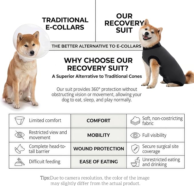 Dog Recovery Suit After Surgery, Abdominal Wound Protection Onesie, Anti-Licking Substitute for E-Collar & Cone, Relieves Anxiety, Easy to Put On, Suitable for Male & Female Dogs (Black, Large)