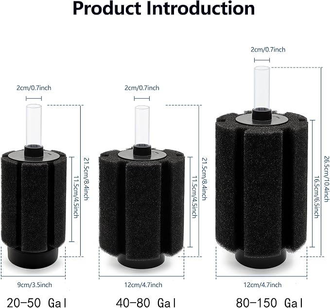 ALEGI 4pcs Large Aquarium Sponge Filter with Suction Cups, Check Valves for Breeding Fry Betta Shrimp Fish Tank ((Upgrade) 40-80 Gal 4 Pcs)