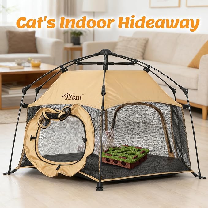 Pumpkin Cat Tent for Indoor and Outdoor Cat Enclosures, X-Large Portable Pop Up Cat Playpen with Tunnel, Foldable Breathable Mesh Pet Tent for Cats, Rabbits and Small Animals
