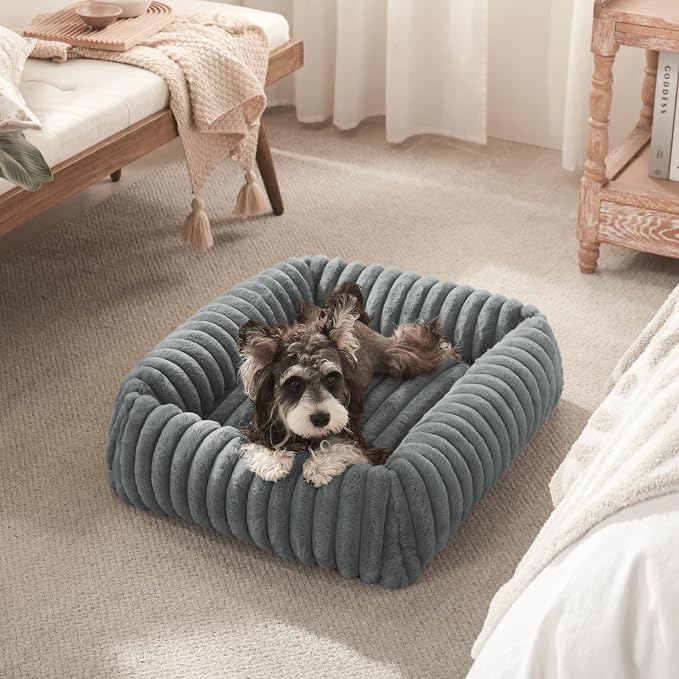 FURTIME Medium Dog Beds for Medium Dogs Washable, Orthopedic Dog Bed, Rectangle Warming Soft Calming Sleeping Puppy Bed Durable Pet Bed with Anti-Slip Bottom M Plus (30"x24"x8")