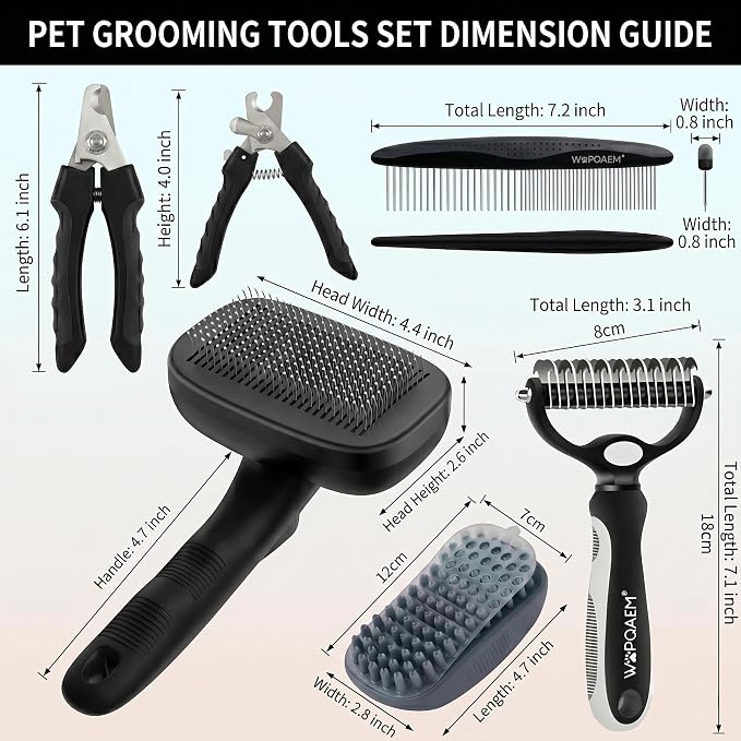 Self Cleaning Slicker Brush for Dog - 5 PCS Dog Brush Grooming Kit,Undercoat Rake Brush Comb for Small Large Dogs Cats, Dog Hair Brush Set, Grooming Deshedding at Home or Travel, Black