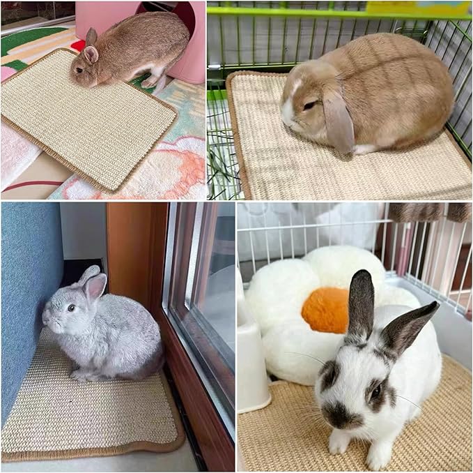 2PCS Rabbit Scratching Mats, Natural Sisal Bunny Scratch Pad Rabbit Mats for Cages, Claws and Teeth Care, Rabbit Chew Toys Bunny Accessories for Bedding Biting Sleeping Nesting (16x12in)