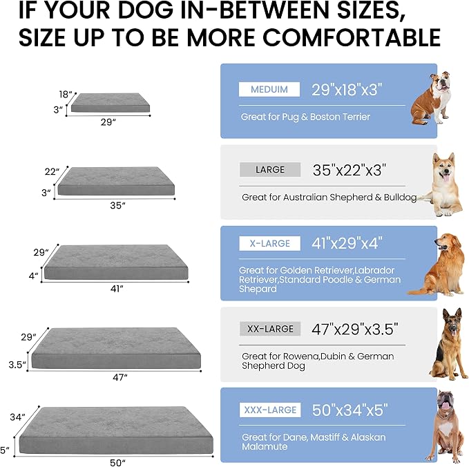 Jumbo Dog Bed for Large Dogs, Orthopedic Memory Foam Pet Bed, Washable Dog Crate Bed with Cooling Gel, Removable Cover & Waterproof Lining