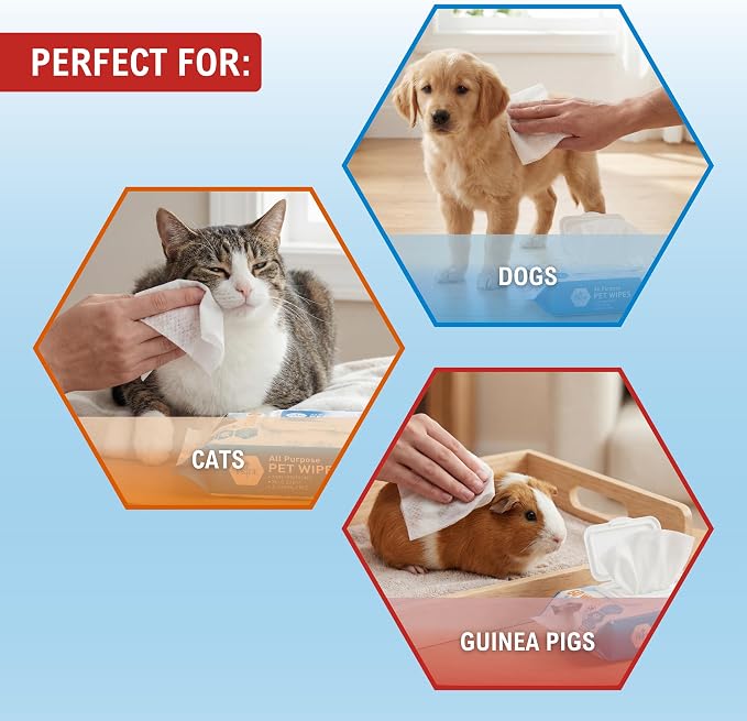 MED PRIDE Hypoallergenic Animal Wipes for Cats Bathing and Cleaning Fur, Extra Soft, Alcohol and Paraben Free, Aloe Vera Enriched (Pack of 60)