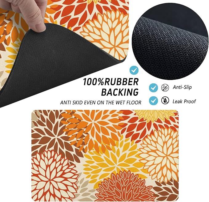 Dog Food Mats for Floors, Absorbent and Quick-Drying Pet Cat Food Mat,Anti-Fouling and Easy-to-Clean Pet Feeding Mat,Dog Bowl Mat for Messy Drinking Water Bowls.12x20, Bohemia Dahlia Floral Style