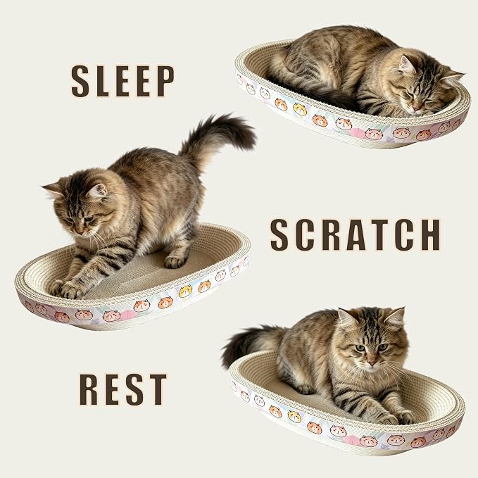 2PCS Upgrade Cat Cardboard Scratcher with Toys, No Mess Oval 16.7" x 12.8" Kitty Scratching Board for Indoor Kitten Play Scratch Bed Sofa Furniture Protector