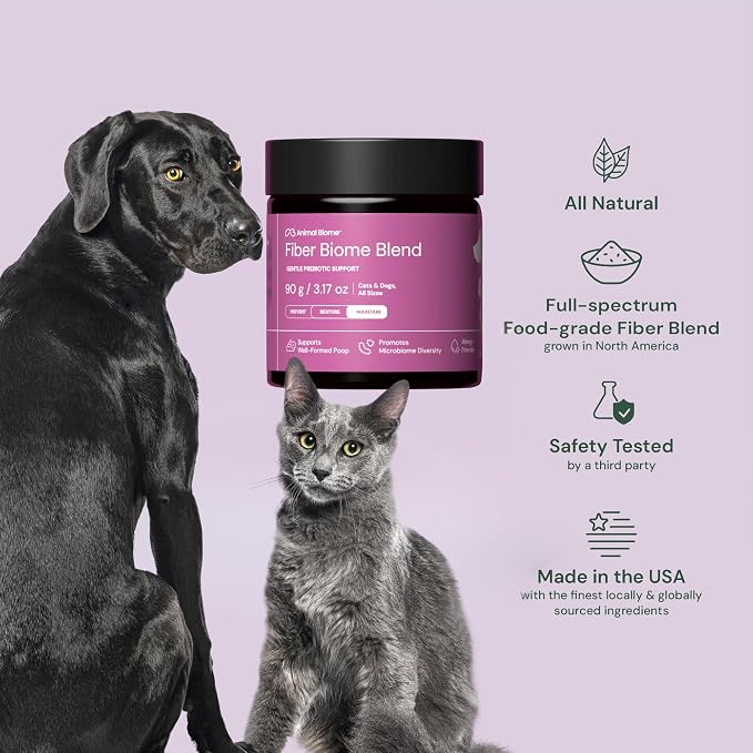 Animal Biome Complete Fiber Blend Gentle Prebiotic Powder for Cats and Dogs 90g (90 Scoops), Supplement for Sensitive Stomachs, Digestive Support & Stool Quality, Fiber for Dogs & Cats, Food Topper