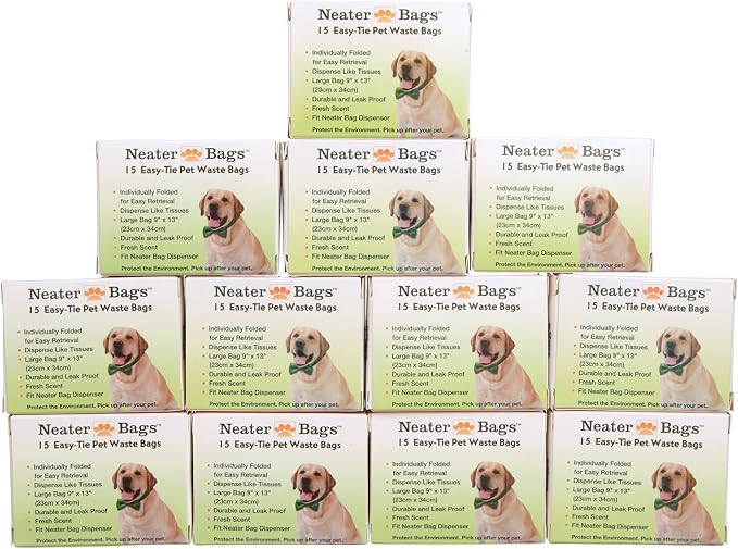 Neater Pet Brands Neater Bags Dog Waste Bag, No Rolls to Fuss With - Dog Poop Bags Dispense One at a Time, Doggie Poop Bag with Easy-Tie Handles (180 Count)