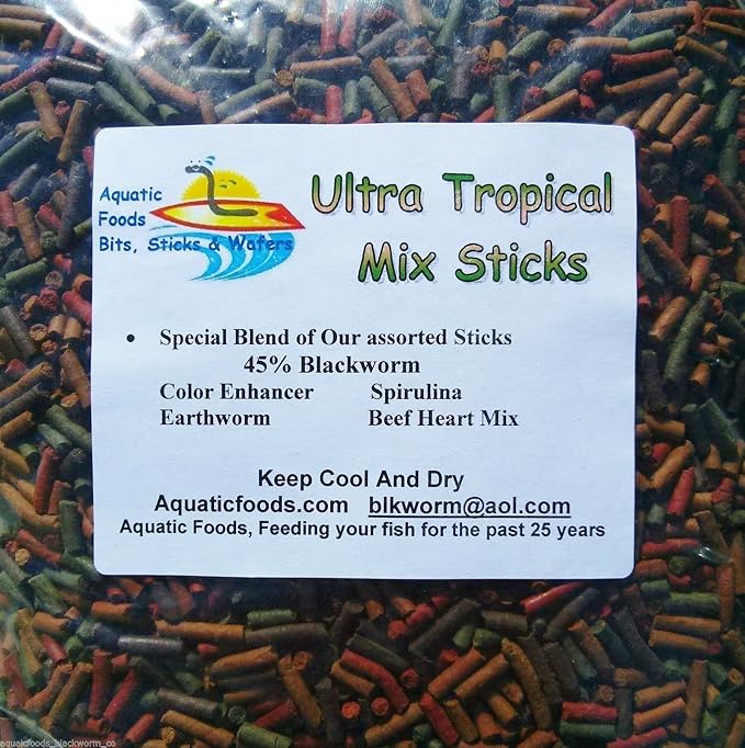 Ultra Tropical 7-Type Mixed Sinking Sticks 1/8" x 7/16", Plecos, Snails, Shrimp, Catfish, Discus, Cichlids, Flowerhorn, Red Parrots, All Tropical Fish…1-lb