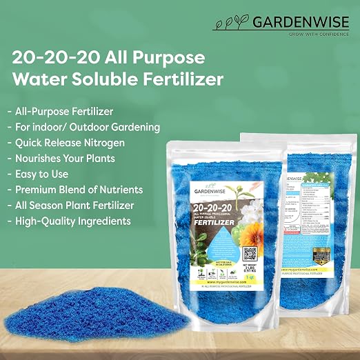 Gardenwise 20-20-20 Water-Soluble Fertilizer β Powder for Liquid Plant Food for Indoor & Outdoor Plants, Orchids, Vegetables, Lawns, Flowers β 20 20 20 Fertilizer (20 QUARTS)