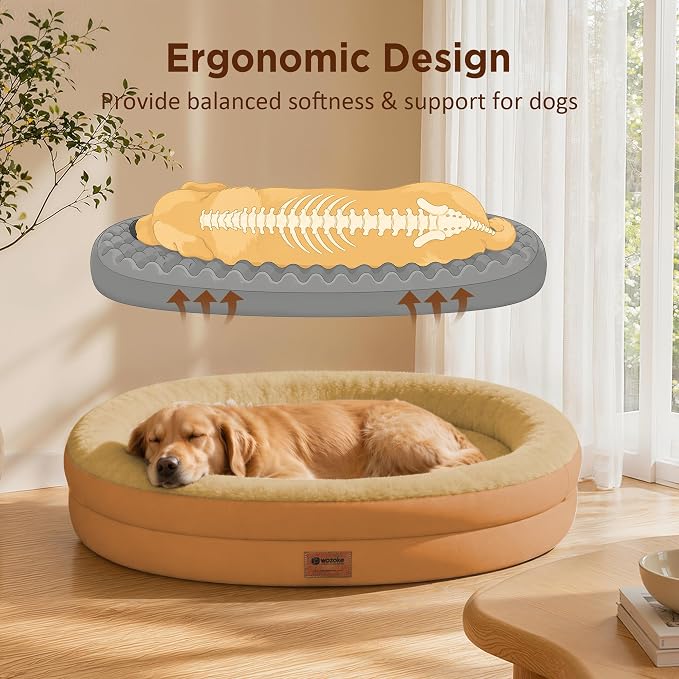 Orthopedic Dog Bed for Medium Dogs, Waterproof Dog Bed with Removable Bolsters, Egg Crate Foam Pet Couch for Medium Size Dog with Machine Washable Cover & Non-Slip Bottom, Orange