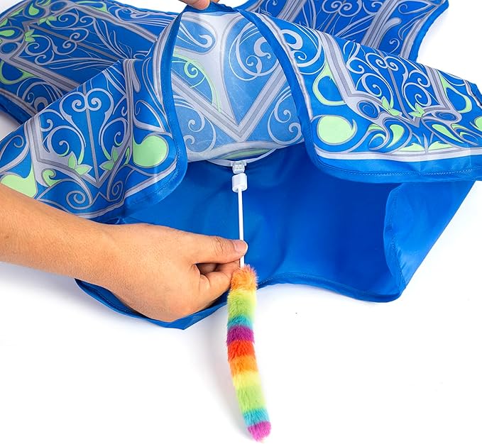 Interactive Hide and Seek Cat Toy with Blue Cover + 3 Plush Tail Wand Replacements