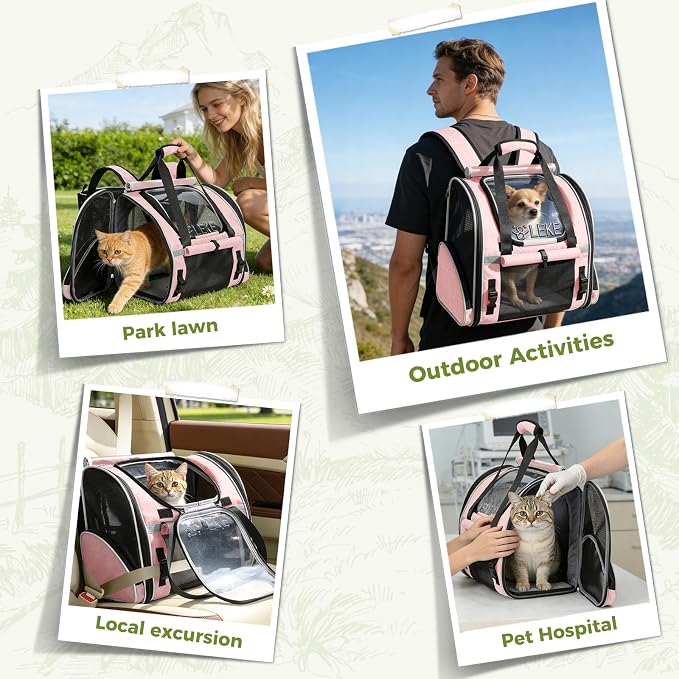 Lekereise Widened Pet Backpack Travel, Wide Pet Carrier Backpack for Cats and Small Dogs up to 18 lbs, Breathable Mesh Backpack Carrier with Sun Shade, Leash, Hand Carry for Travel Vet Car, Pink