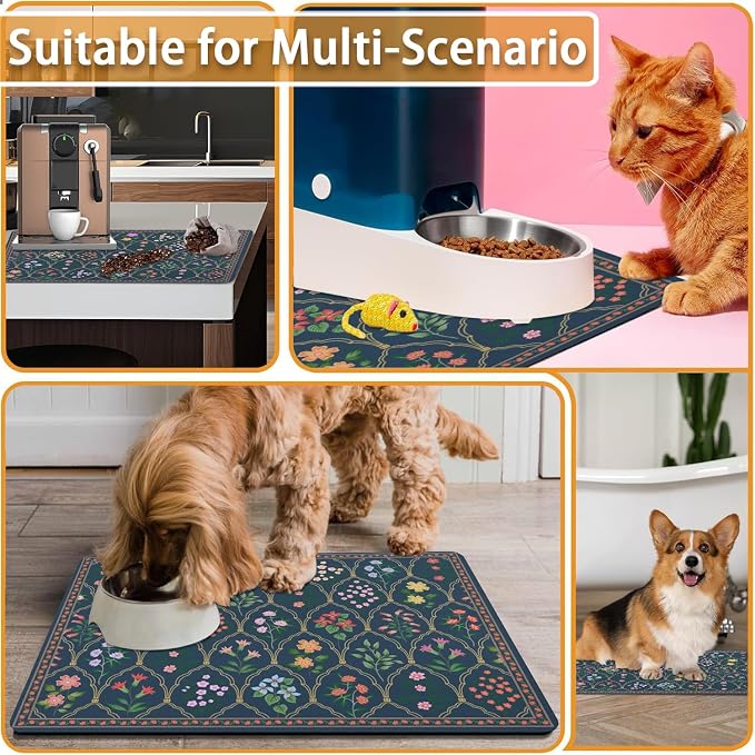 Absorbent Pet Dog Bowl Mat for Food and Water, Pet Cat Food Feeding Mat with Non Slip Rubber Backing, Dog Food Mats for Floors Waterproof, 24"x32"
