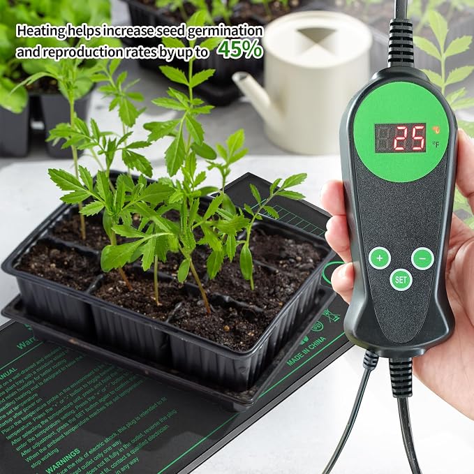 GOLOPET Seedling Heat Mat with Thermostat Pack of 4, Dual Certified by MET and UL Plant Heating Mat Pad Equipped with A Temperature Probe, It Automatically Maintains A Constant Temperature