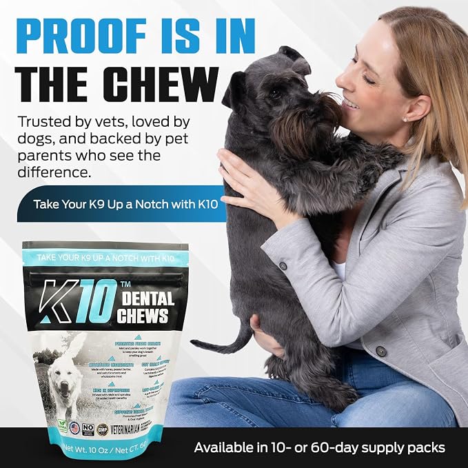 K10 Dental Chews (60 Count) – Low-Calorie Dog Chew with Human-Grade Ingredients – Dog Chews That Support Fresh Breath, Oral Hygiene, Digestion & Vitality – Vet-Preferred Dental Treats for Dogs