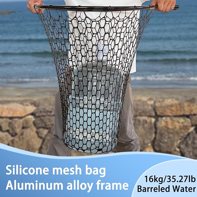 All Metal Telescoping Rubber Fishing Net with Handle Length: 59" Depth:19.7" Hoop: 26"x18" Large Silicone Fish Landing Net Pier/Kayak/Fishpond/Saltwater/Salmon Extendable Fishing Gear