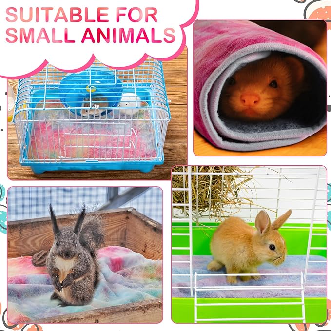 Tudomro 8 Pcs Absorbent Guinea Pig Blankets Washable Small Animal Fleece Bedding Cage Liners Reusable Pet Sleep Mat Pad Cover for Ferret Chinchilla Furniture Protection(Tie Dye,16 x 24 Inch)