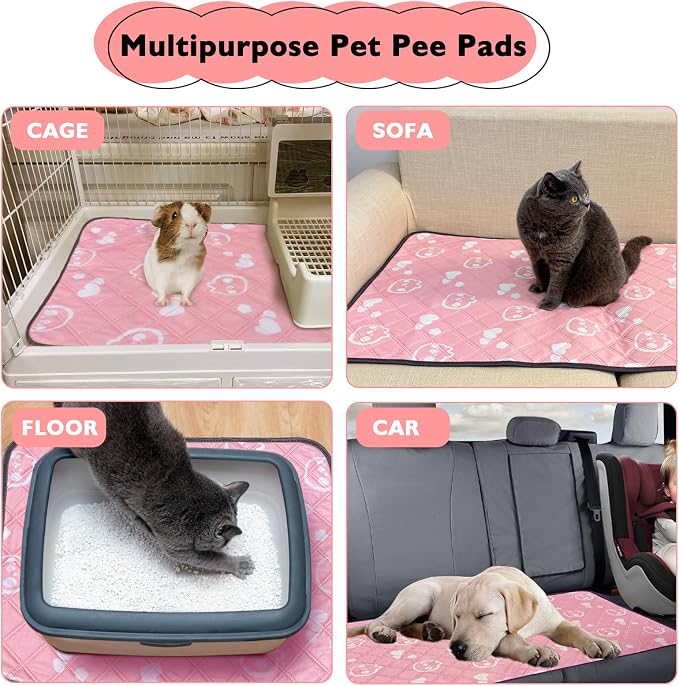 2 Pack Guinea Pig Bedding - Washable Guinea Pig Liners for C&C 2x4 Cage, Waterproof Reusable & Anti Slip Pee Pads Super Absorbent Mats for Small Animals Rabbit Hamster Rat (Pink, 57 x 28 Inch)