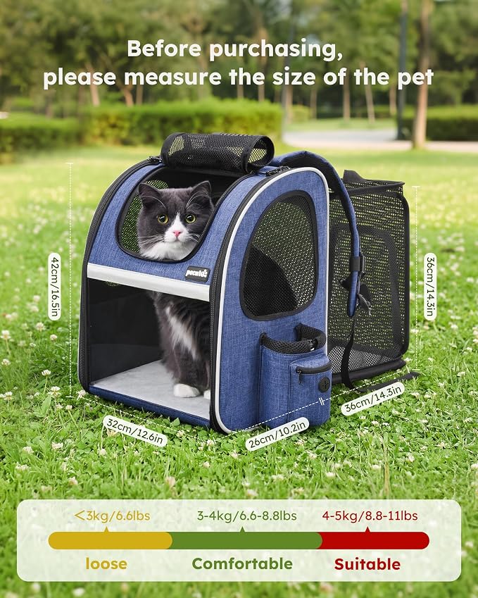 Pecute Pet Carrier Backpack, Cat Backpack Carrier, Expandable with Breathable Mesh for Small Dogs Cats Puppies, Dog Backpack Carrier for Hiking Travel Camping Outdoor, Hold Pets Up to 17 Lbs