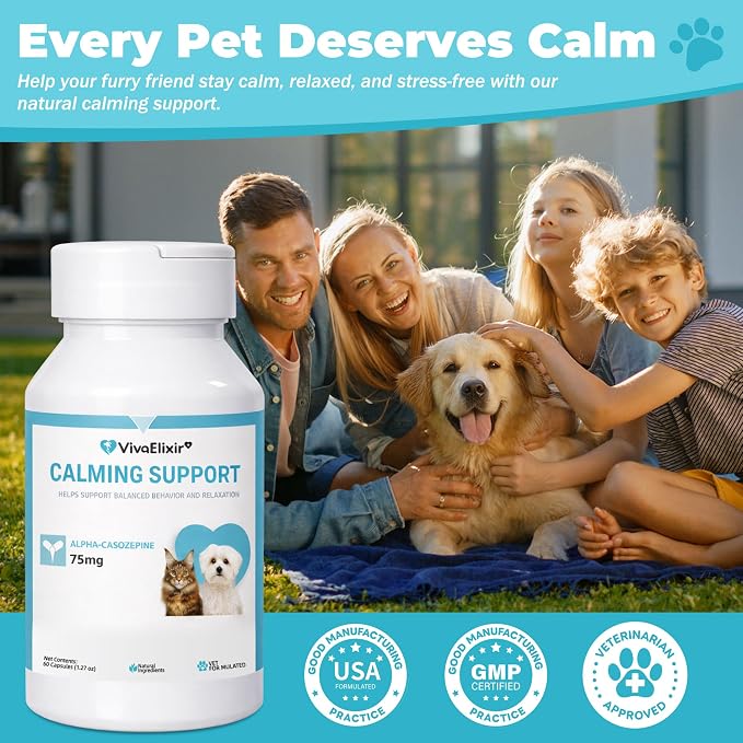 Dog Calming Capsule Calming Support Supplement for Small Dogs and Cats, Helps Promote Relaxation and Reduce External Stress Factors, Daily Behavioral Support and Anxiety Relief for Dogs and Cats, 75mg