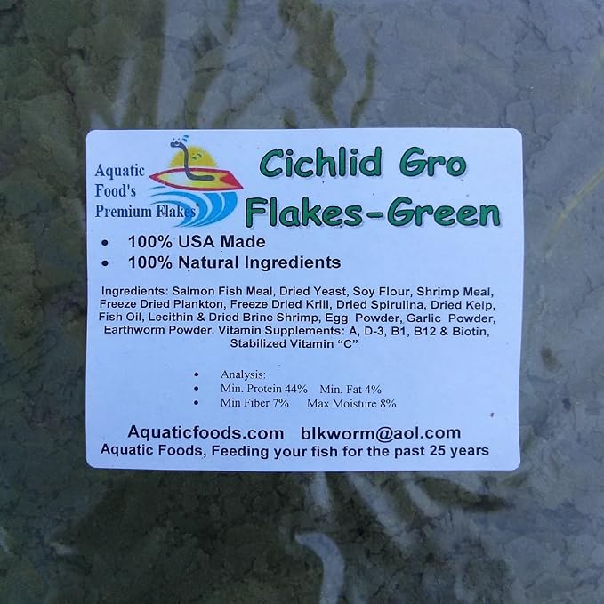 Cichlid Green GRO Spirulina Flakes, Discus, Angel Fish, Central & South American Cichlids for All Tropical Fish. Premium AF Flakes - 2-lb