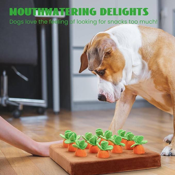 Nocciola Carrot Puzzle Dog Toys, 12PC Squeaky Carrots & Farm Snuffle Mat for Hide and Seek Snuffle Toys for Small and Medium Dogs, Carrot Patch Dog Toy to Keep Them Busy