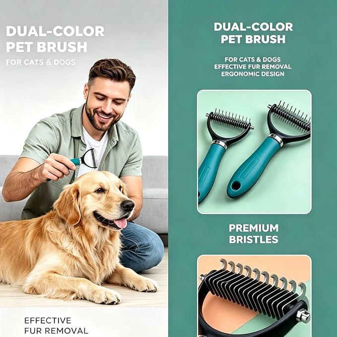 Dematting Comb for Dogs and Cats, 2026 New Rake Pet Brush for Effective Hair Removal, Deshedding Dog Brush Removing Tangles Knots for Thick Coats (1Pcs Green Set)