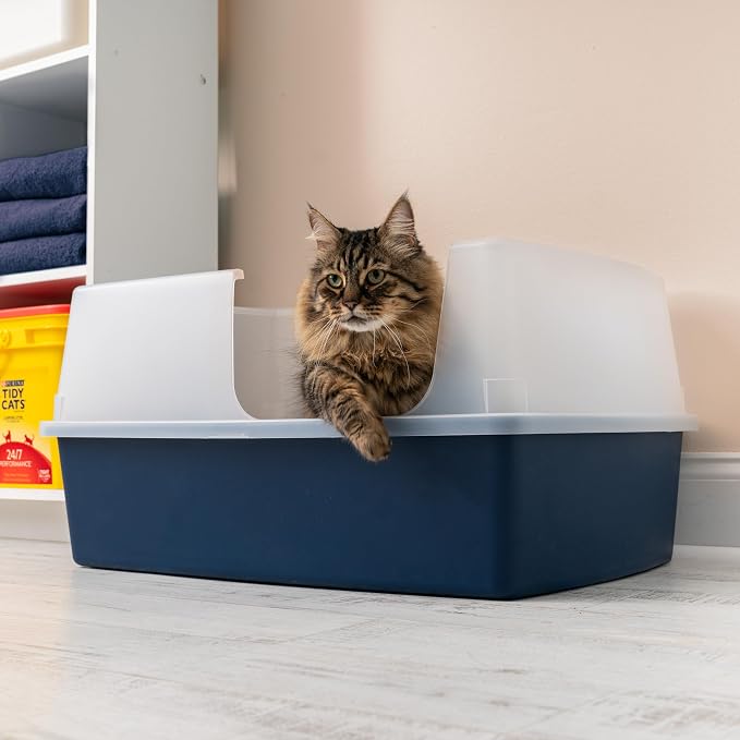 IRIS USA Extra Large Litter Box, Open Top Extra-Large Litter Box for Big Cats and Multi-Cat Households, High Sided Scatter Shield, Easy to Clean, 30" L x 20" W x 14" H, Navy