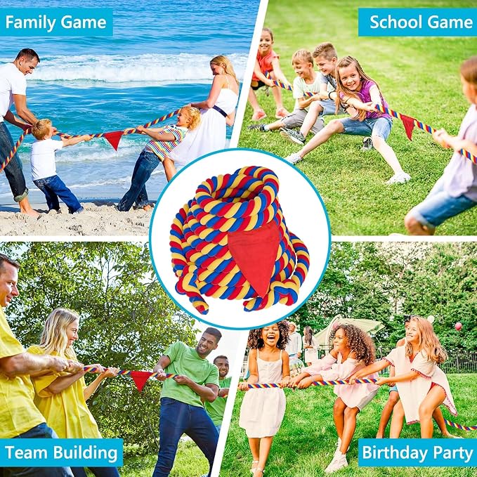 X XBEN Field Day Tug of War Rope for Kids and Adults 55FT, Family Reunion Birthday Party Games, Summer Outside Lawn Games, Camping Picnic Carnival Games, Perfect for Team Building Activities