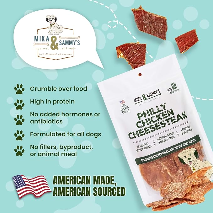 Mika & Sammy's Gourmet Jerky Dog Treats Made in the USA. (Chicken Cheese 5 0z)