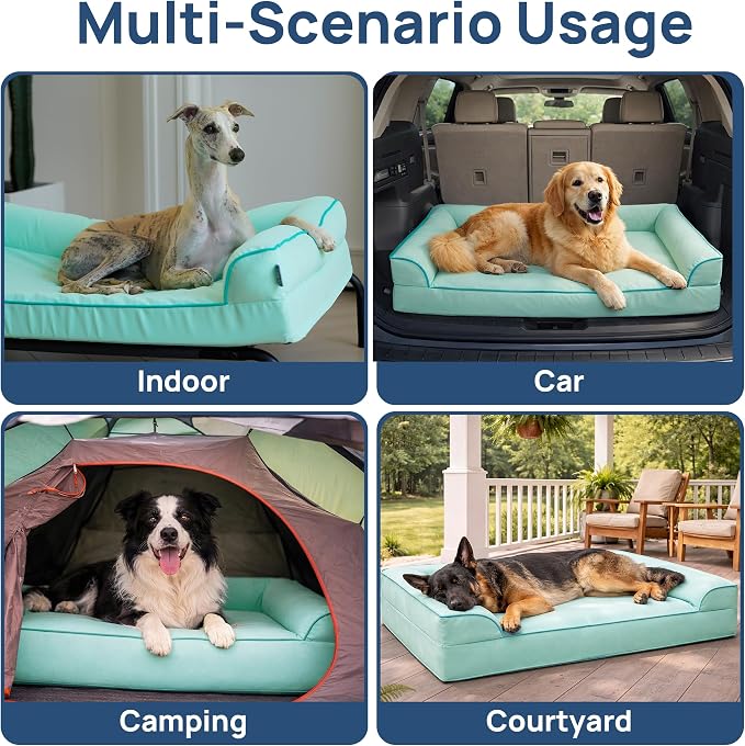 Cooling Dog Bed for Medium Dogs with Bolsters,Q-Max>0.45 Orthopedic Cool Pet Sofa Beds with Breathable Egg Crate Foam, Removable Washable Cover, Light Aqua