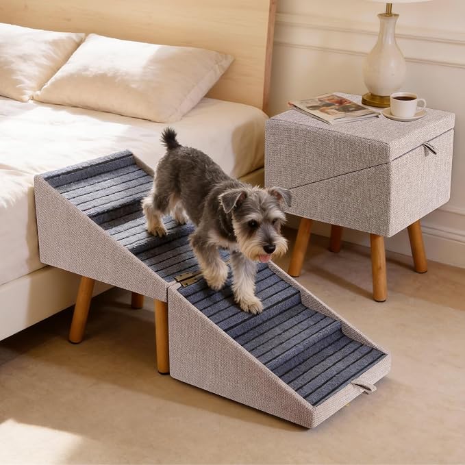 Dog Stairs 21.06" H 6-Step Pet Stairs for High Bed | Tall 6-step stairs for medium large dogs to high bed Convertible to bedside nightstand. Non-slip steps & split ottoman design