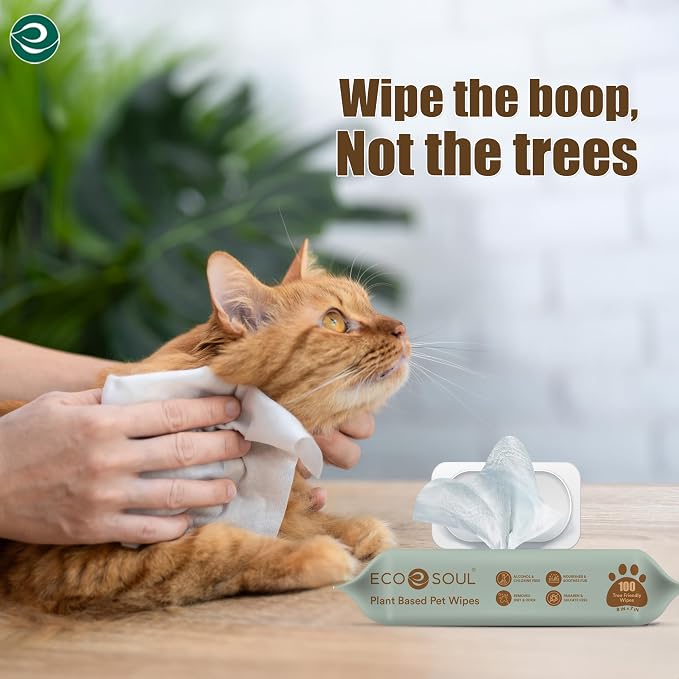 ECO SOUL Pet Wipes for Dogs & Cats, Unscented Large Cleaning Wipes with Aloe Vera & Jojoba Oil | (100 Count Each, Pack of 4)