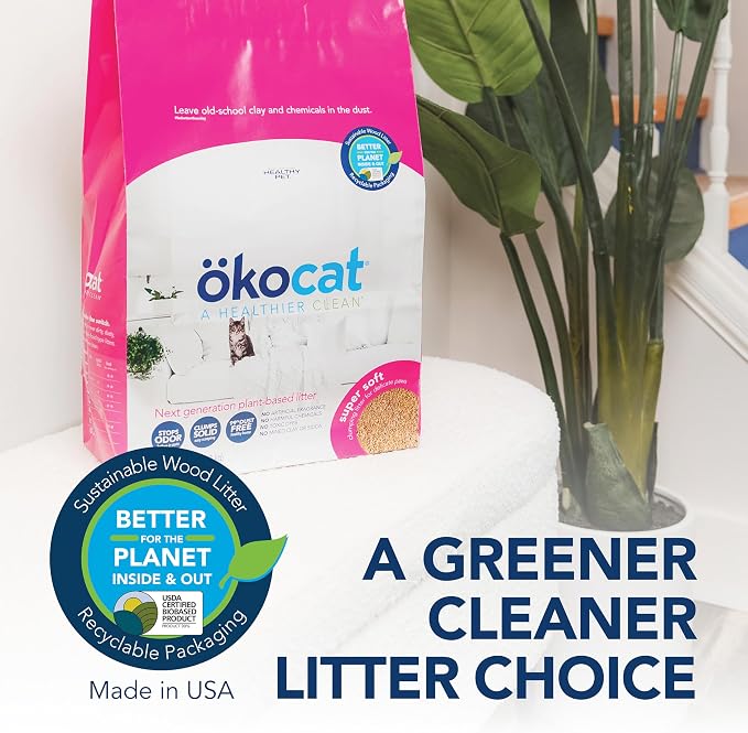 ökocat Super Soft Wood Unscented Clumping Cat Litter, 10.6 Pounds - Natural Ingredients, Stops Odor, Clumps Solid, 99% Dust Free, Great for All Cats, Sensitive Paws, Kittens